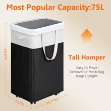 Load image into Gallery viewer, TIMEYARD 75L Rolling Laundry Hamper with Wheels and Removable Mesh Bag, Large Clothes Hampers for Laundry, White &amp; Black