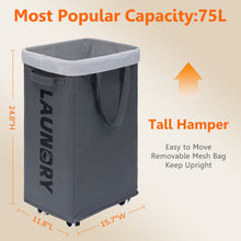 Load image into Gallery viewer, TIMEYARD 75L Rolling Laundry hamper with Wheels and Removable Mesh Bag, Dirty Clothes hamper for Laundry Room, Gray