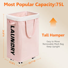 Load image into Gallery viewer, TIMEYARD 75L Rolling Laundry Hamper with Wheels and Removable Wash Bag, Tall Collapsible Large Laundry Basket Pink