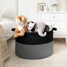 Load image into Gallery viewer, Timeyard Large Woven Laundry Hamper Basket - Decorative Storage Organizer for Living Room, Holds Toys Pillows Blankets Clothes - 21.7" x 21.7" x 13.8"-Black &amp; Grey