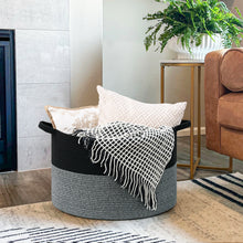 Load image into Gallery viewer, Timeyard Large Woven Laundry Hamper Basket - Decorative Storage Organizer for Living Room, Holds Toys Pillows Blankets Clothes - 21.7" x 21.7" x 13.8"-Black &amp; Grey
