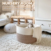 Load image into Gallery viewer, TIMEYARD Large Woven Laundry Hamper Basket - Decorative Storage Organizer for Living Room, Holds Toys Pillows Blankets Clothes - 21.7" x 21.7" x 13.8"-Brown