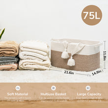 Load image into Gallery viewer, TIMEYARD Large Blanket Basket, 21.6" x 14.9" x 11.8" Rectangle Woven Baskets for Storage-White &amp; Light Brown