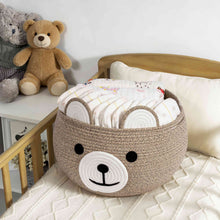 Load image into Gallery viewer, Timeyard Cotton Rope Baby Basket, Baby Gift Basket Nursery Laundry Organizer with Cute Bear Design for Storage Infant Newborn Essentials, Diaper Caddy with Handle (Light Brown)