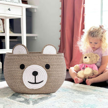Load image into Gallery viewer, Timeyard Cotton Rope Baby Basket, Baby Gift Basket Nursery Laundry Organizer with Cute Bear Design for Storage Infant Newborn Essentials, Diaper Caddy with Handle (Light Brown)