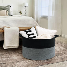 Load image into Gallery viewer, Timeyard Large Woven Laundry Hamper Basket - Decorative Storage Organizer for Living Room, Holds Toys Pillows Blankets Clothes - 21.7" x 21.7" x 13.8"-Black &amp; Grey