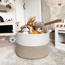 Load image into Gallery viewer, TIMEYARD Large Woven Laundry Hamper Basket - Decorative Storage Organizer for Living Room, Holds Toys Pillows Blankets Clothes - 21.7" x 21.7" x 13.8"-White &amp; Light Brown