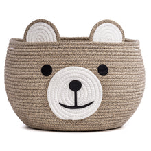 Load image into Gallery viewer, Timeyard Cotton Rope Baby Basket, Baby Gift Basket Nursery Laundry Organizer with Cute Bear Design for Storage Infant Newborn Essentials, Diaper Caddy with Handle (Light Brown)