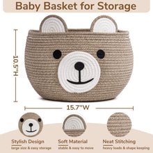 Load image into Gallery viewer, Timeyard Cotton Rope Baby Basket, Baby Gift Basket Nursery Laundry Organizer with Cute Bear Design for Storage Infant Newborn Essentials, Diaper Caddy with Handle (Light Brown)
