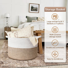 Load image into Gallery viewer, TIMEYARD Large Woven Laundry Hamper Basket - Decorative Storage Organizer for Living Room, Holds Toys Pillows Blankets Clothes - 21.7" x 21.7" x 13.8"-White &amp; Light Brown