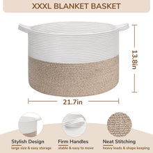 Load image into Gallery viewer, TIMEYARD Large Woven Laundry Hamper Basket - Decorative Storage Organizer for Living Room, Holds Toys Pillows Blankets Clothes - 21.7" x 21.7" x 13.8"-White &amp; Light Brown