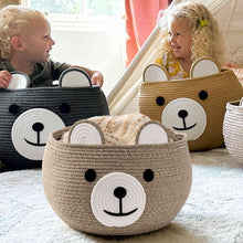 Load image into Gallery viewer, Timeyard Cotton Rope Baby Basket, Baby Gift Basket Nursery Laundry Organizer with Cute Bear Design for Storage Infant Newborn Essentials, Diaper Caddy with Handle (Light Brown)