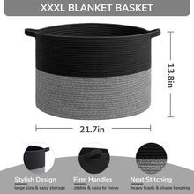 Load image into Gallery viewer, Timeyard Large Woven Laundry Hamper Basket - Decorative Storage Organizer for Living Room, Holds Toys Pillows Blankets Clothes - 21.7" x 21.7" x 13.8"-Black &amp; Grey