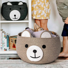 Load image into Gallery viewer, Timeyard Cotton Rope Baby Basket, Baby Gift Basket Nursery Laundry Organizer with Cute Bear Design for Storage Infant Newborn Essentials, Diaper Caddy with Handle (Light Brown)