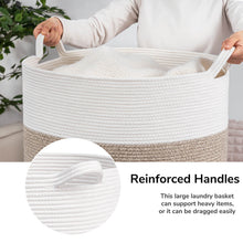 Load image into Gallery viewer, TIMEYARD Large Woven Laundry Hamper Basket - Decorative Storage Organizer for Living Room, Holds Toys Pillows Blankets Clothes - 21.7" x 21.7" x 13.8"-White &amp; Light Brown