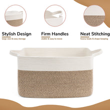 Load image into Gallery viewer, TIMEYARD Large Blanket Basket, 21.6" x 14.9" x 11.8" Rectangle Woven Baskets for Storage-White &amp; Light Brown