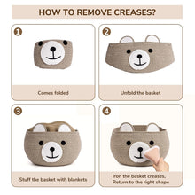 Load image into Gallery viewer, Timeyard Cotton Rope Baby Basket, Baby Gift Basket Nursery Laundry Organizer with Cute Bear Design for Storage Infant Newborn Essentials, Diaper Caddy with Handle (Light Brown)