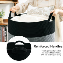 Load image into Gallery viewer, Timeyard Large Woven Laundry Hamper Basket - Decorative Storage Organizer for Living Room, Holds Toys Pillows Blankets Clothes - 21.7" x 21.7" x 13.8"-Black &amp; Grey