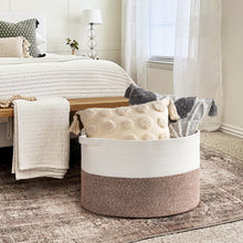 Load image into Gallery viewer, TIMEYARD Large Woven Laundry Hamper Basket - Decorative Storage Organizer for Living Room, Holds Toys Pillows Blankets Clothes - 21.7" x 21.7" x 13.8"-Brown