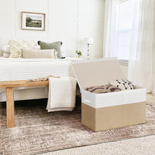 Load image into Gallery viewer, Timeyard Large Storage Box with Lids, Collapsible Sturdy Storage Organizer Chest Bin Basket for Bedroom, Closet ,25"x13"x16", (Beige &amp; White）