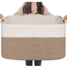 Load image into Gallery viewer, TIMEYARD Large Blanket Basket, 21.6" x 14.9" x 11.8" Rectangle Woven Baskets for Storage-White &amp; Light Brown
