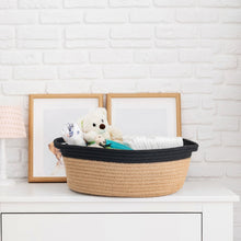 Load image into Gallery viewer, Small Jute Woven Cotton Rope Basket with Handles 12''x 8'' x 5''