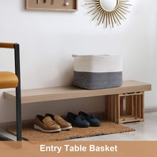 Load image into Gallery viewer, White and Grey Woven Storage Basket for Shelves 13''x9.8''x9''