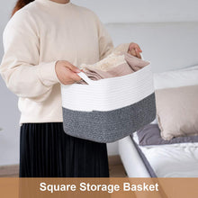 Load image into Gallery viewer, White and Grey Woven Storage Basket for Shelves 13''x9.8''x9''