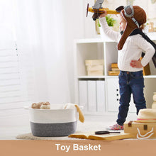Load image into Gallery viewer, White and Grey Woven Storage Basket for Shelves 13''x9.8''x9''