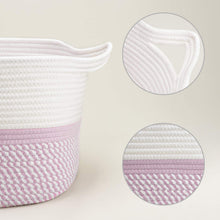 Load image into Gallery viewer, Pink Square Cotton Rope Woven Basket with Handles