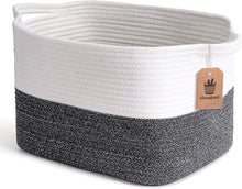 Load image into Gallery viewer, White and Grey Woven Storage Basket for Shelves