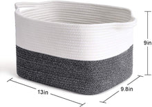 Load image into Gallery viewer, White and Grey Woven Storage Basket for Shelves 13''x9.8''x9''