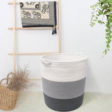Load image into Gallery viewer, Large Clothes Hamper Toy Storage Bins Organizer White Navy Blue 17.8 x 15.8 x 13.8 in