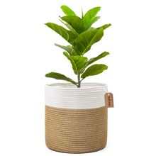 Load image into Gallery viewer, TIMEYARD Jute Rope Plant Basket Large Modern Woven Basket, 12''x12'', White and Jute