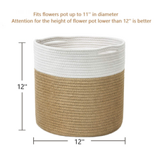 Load image into Gallery viewer, TIMEYARD Jute Rope Plant Basket Large Modern Woven Basket, 12''x12'', White and Jute