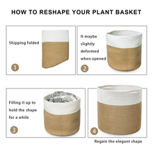 Load image into Gallery viewer, TIMEYARD Jute Rope Plant Basket Large Modern Woven Basket, 12''x12'', White and Jute